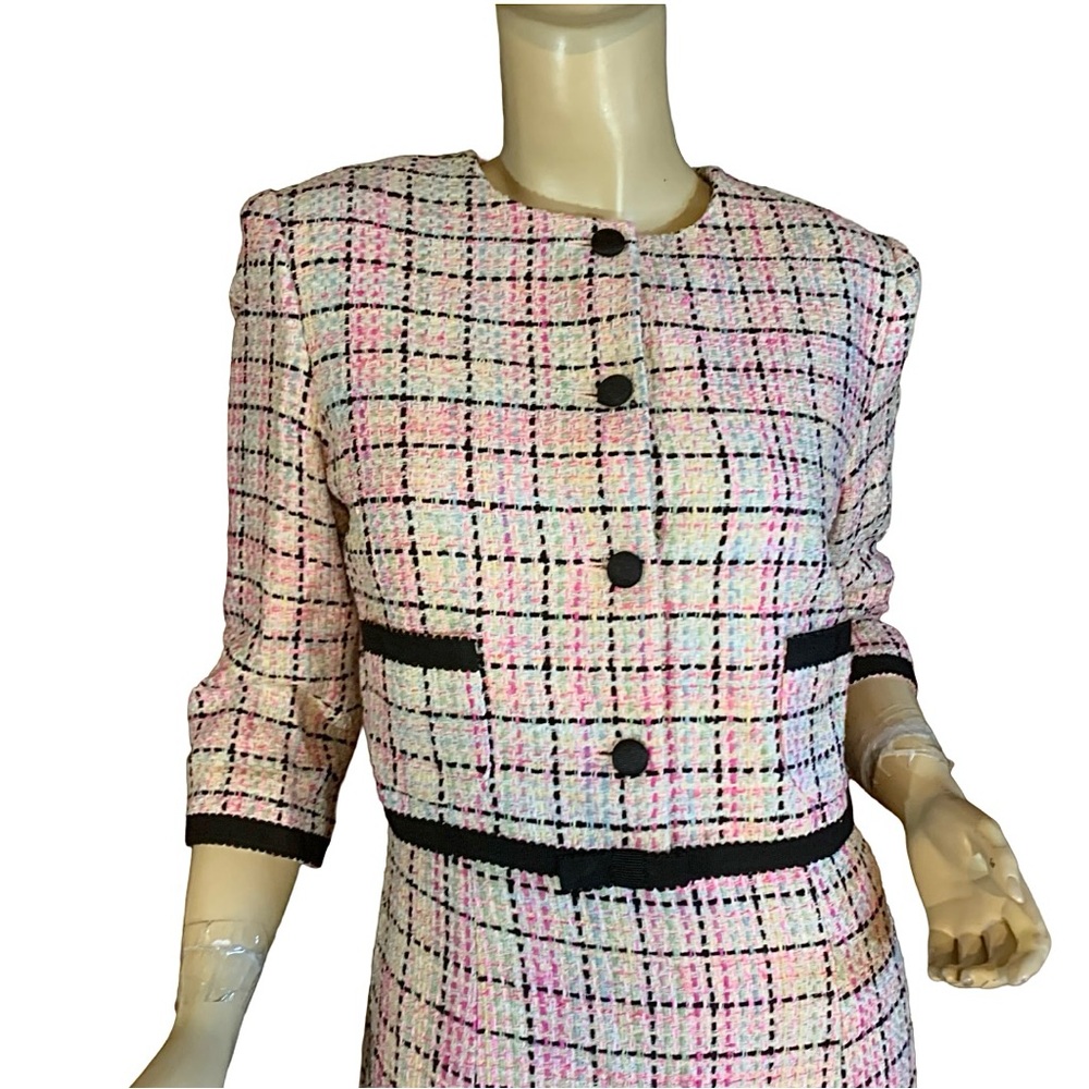 TALBOTS PINK & BLACK SILK BLEND PASTEL TWEED DRESS & BLAZER SUIT SET (8) - Picture 8 of 13